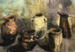 'Coastal Pots in dappled light" oil on canvas 120cm x 90cm