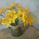 Daffodils in stoneware jug