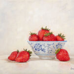 Strawberries with blue bowl