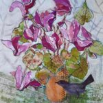 Pink Cyclamen with Blackbird - Mixed Media