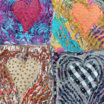 Silk hearts with beads and manipulated fabrics