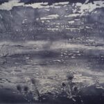 Storm Dennis over water meadows aquatint 20 x 24 cm